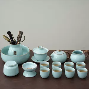 Ấm, Chén Sứ Cảnh Đức Dùng Pha Trà Men Xanh Lam Ngọc