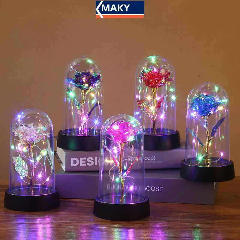 MAKY LED Ánh Sáng Lá Hoa Hồng Nhân Tạo Hoa Đèn Ngủ Ngày Lễ Tình Nhân Quà Tặng Cho Bạn Gái Hoa Hồng Vĩnh Cửu Đám Cưới Trang Trí Quà Tặng VN