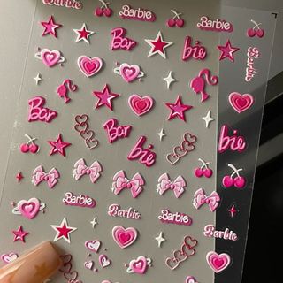 Dập Nổi Làm Móng Tay Miếng Dán Ba Chiều Cô Gái Dễ Thương Màu Hồng Barbie Móng Tay Mặt Cười Tình Yêu Dính Chống Thấm Nước Trang Trí ZYMJ