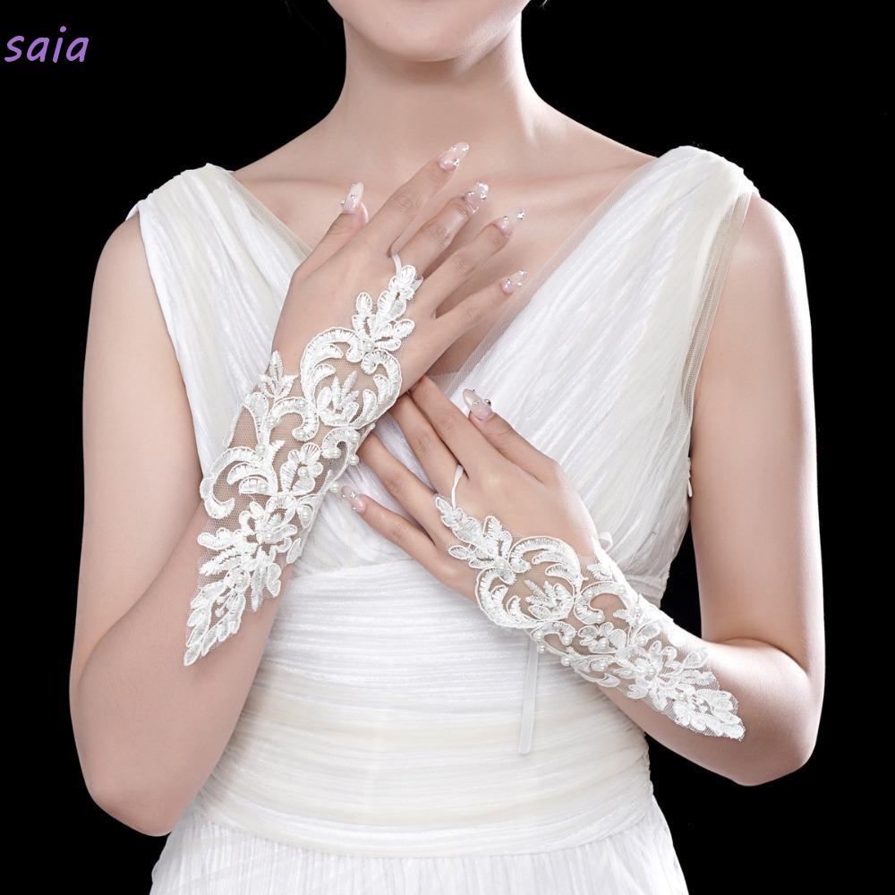 Găng Tay Ren Saia Kim Cương Giả Cho Cô Dâu và Tiệc Cưới, Gợi Cảm và Thanh Lịch