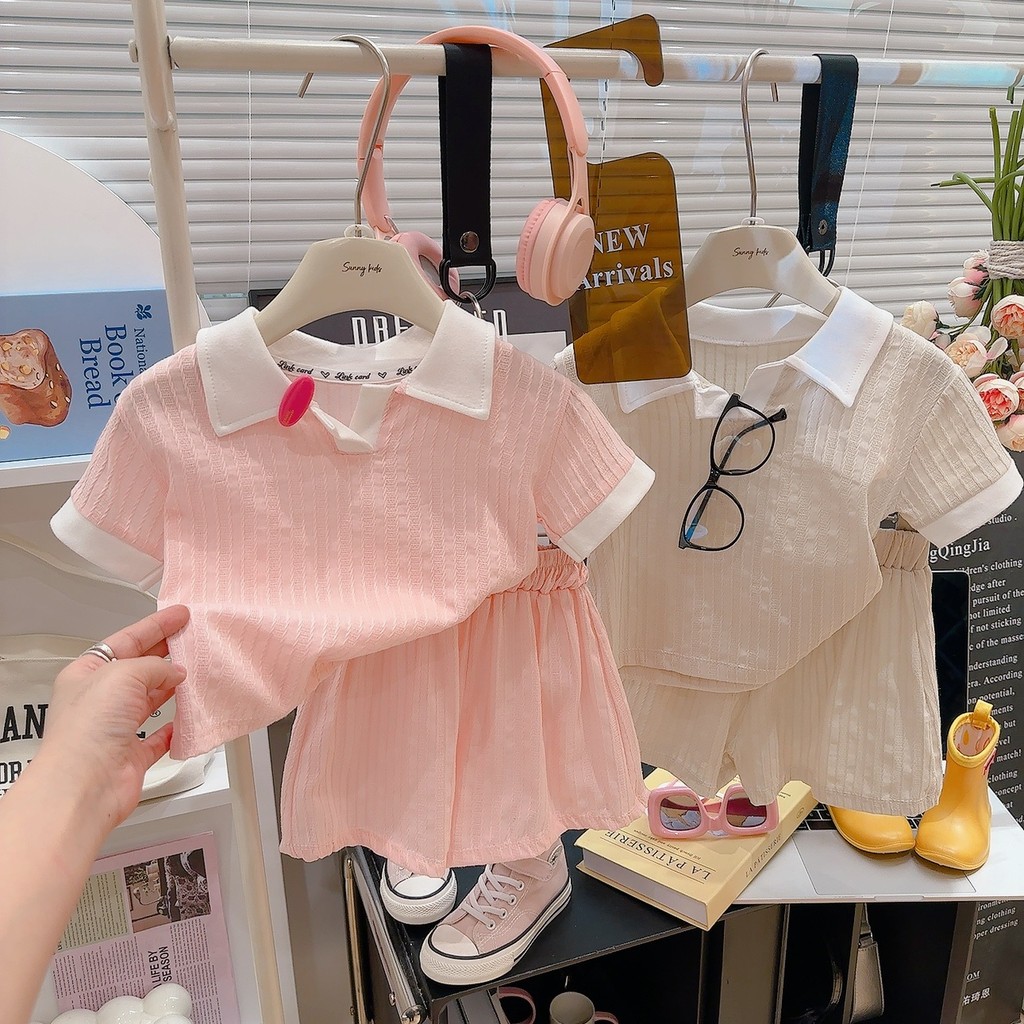 Mùa Hè Bé Gái Cổ Áo polo Dệt Kim Jacquard Quần Short Tay Ngắn Phù Hợp Với Phiên Bản Hàn Quốc Thời Trang 80-150 Kích Thước TCSE