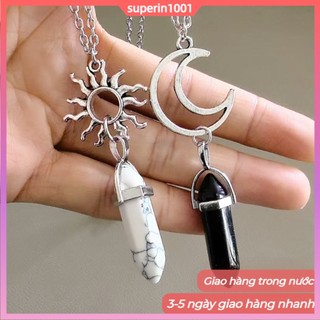 Vòng cổ đá tự nhiên thiết kế mặt trống rỗng hình mặt trời và mặt trăng - Quà tặng độc đáo cho cặp đôi