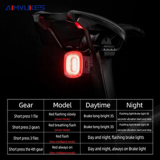Đèn Hậu Xe Đạp Thông Minh, Chống Nước IPX6, Sạc USB Tiện Lợi Phanh thông minh + cảm biến rung (đế đôi) AIMVUKES