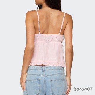 Camisole màu trơn cổ chữ V có dây spaghetti và nút trước, phù hợp mùa hè cho phụ nữ