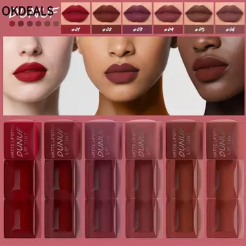 Son môi mờ OKDEALS, Son môi nhung lỏng lâu trôi không thấm nước, 6 màu đỏ khỏa thân Màu đỏ cao sắc tố chống dính Lip Glaze Lip Makeup