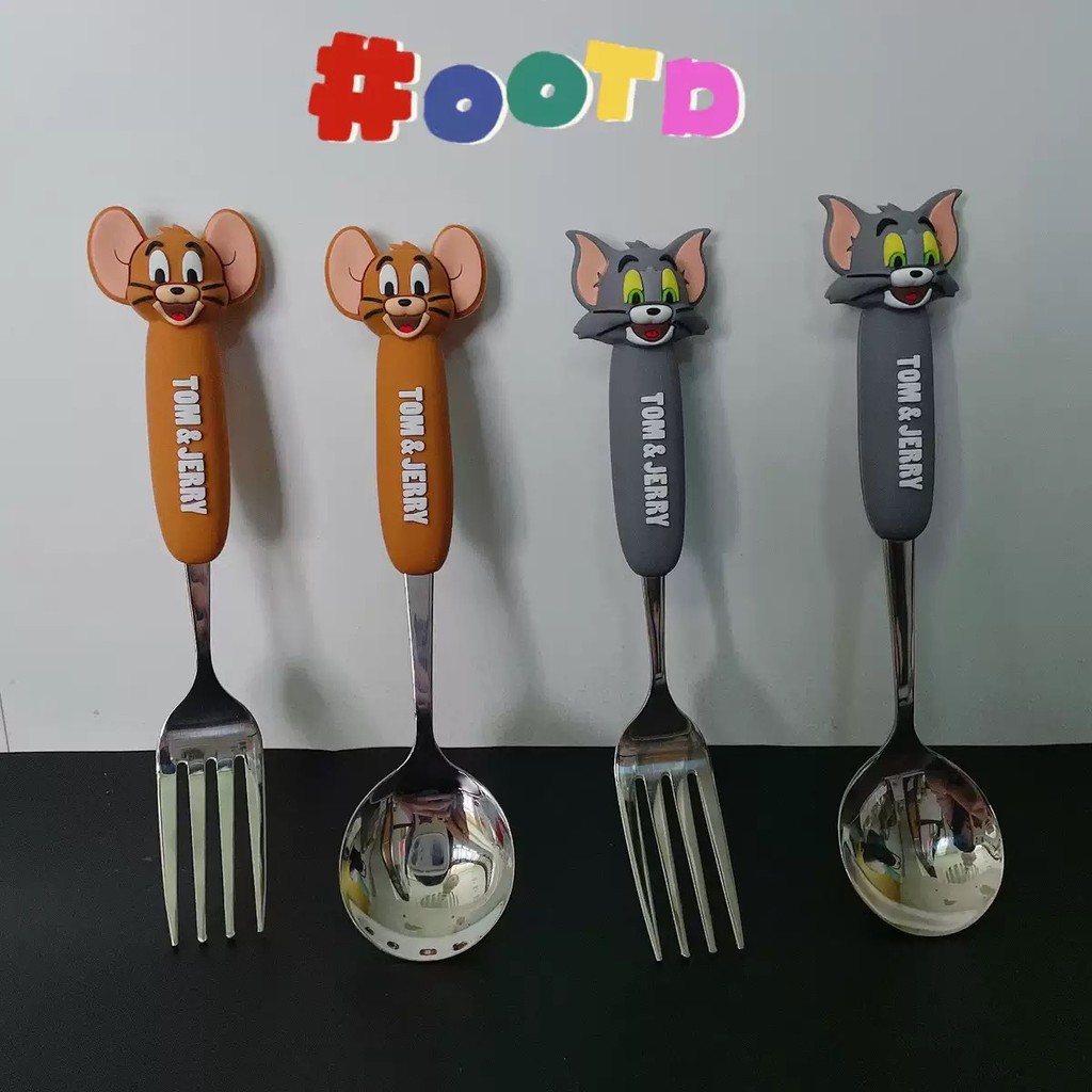 Mèo Và Chuột Chính Hãng Được Ủy Quyền 304 Thìa Inox Đũa Tom Jerry Hoạt Hình Bộ Đồ Ăn Di Động 26.3.4