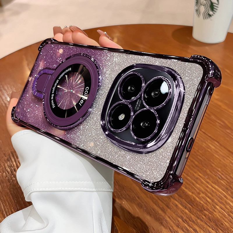 Dành Cho Xiaomi Poco M8 M7 M6 M4 M3 Pro M5S M7 Plus M7Pro M8Pro Gradient Long Lanh Vòng Giá Đỡ Từ Mạ Vỏ Điện Thoại Bảo Vệ Camera Túi Khí Chống Sốc Vỏ Silicon Mềm