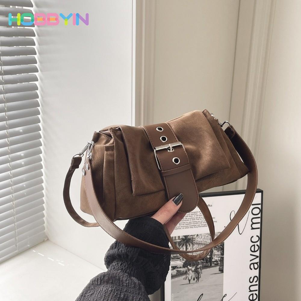 HOBBYIN Túi đeo nách HOBBYIN, Túi đeo vai giả da lộn Y2k, Dung tích lớn thời trang với dây da rộng Túi xách nữ nữ