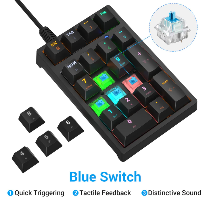 Bàn phím số Bàn phím đa chức năng Có dây Đèn nền RGB Trục xanh Bàn phím số cơ Bàn phím Ngân hàng Bàn phím – 3