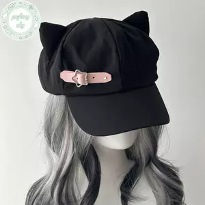 Tai Mèo PUSKY Nữ Bông Tai Kẹp Gothic Gothic Gothic Gothic Gothic Beret Y2K Bé Gái Steampunk Punk Dây Kéo Handmade Mũ Chống Nắng VN