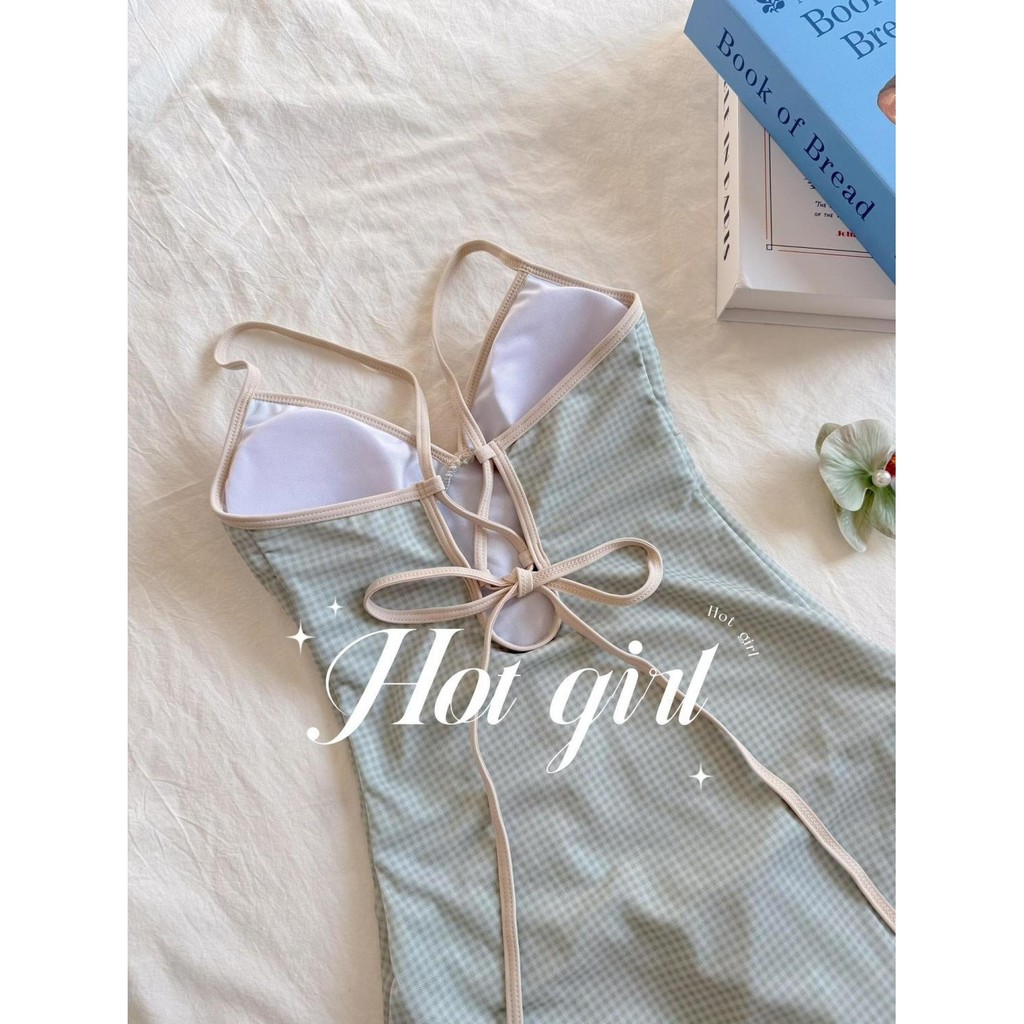 Đồ bơi một mảnh phong cách Hàn Quốc kẻ sọc tươi, mỏng thoáng mát cho mùa xuân