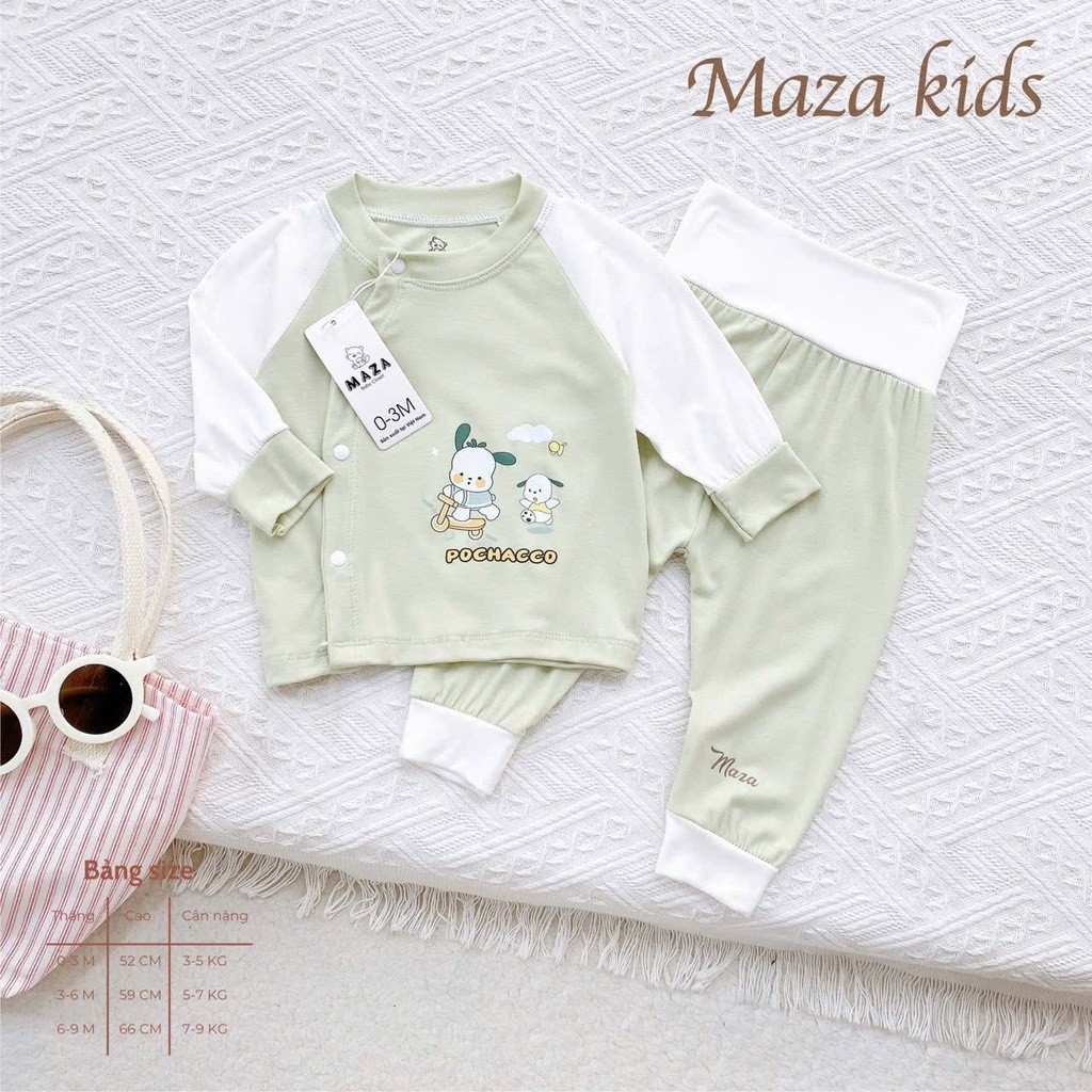[A82Tencel] Bộ quần áo dài tay cạp cao chất liệu vải tencel cao cấp cho bé 0-9 tháng