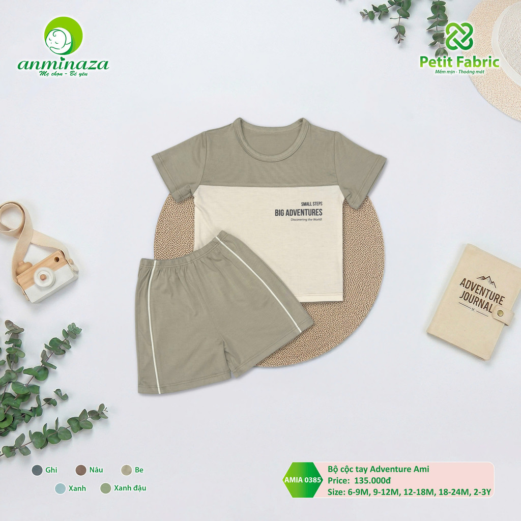 Bộ Cộc Tay Bé Trai Anminaza Vải Sợi Tre Thấm Hút Co Dãn - Hàng Chính Hãng AMI0385