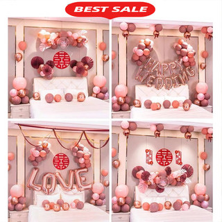 Set bóng bay trang trí phòng cưới tone màu hồng nâu sang trọng DF39