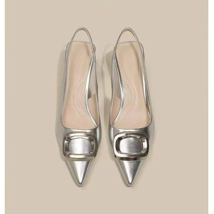 Size Lớn 30-45 Mũi Sandal Nữ Mũi Nhọn Mũi Nhọn Giày Cao Gót Đen Vuông Khóa Pháp Sang Trọng Giày Đơn JONA