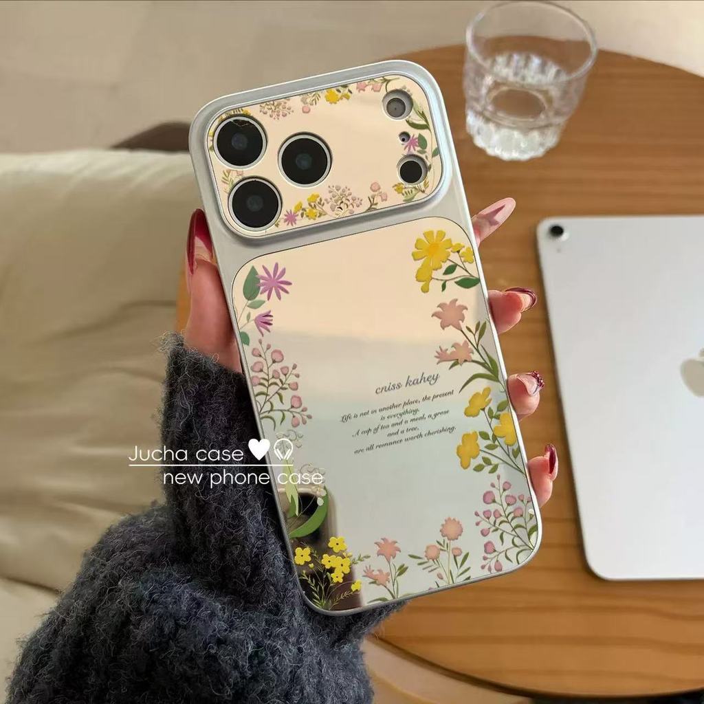 Ốp điện thoại bề mặt gương hoa đơn giản cho iPhone17ProMax 17 16 15 14 13 Vỏ điện thoại chống rung
