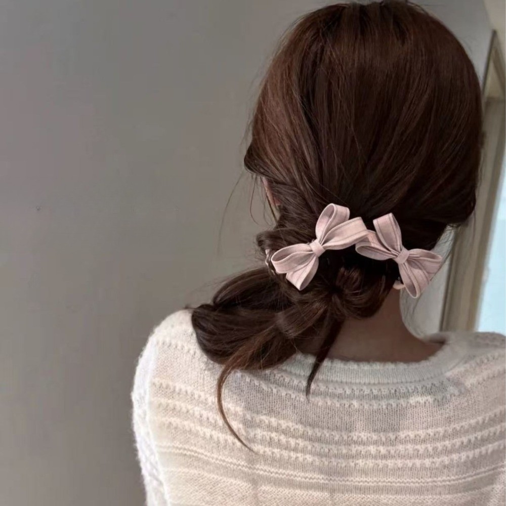 Kẹp tóc nơ màu hồng ba chiều, phong cách Hàn Quốc ngọt ngào, phù hợp làm đuôi ngựa