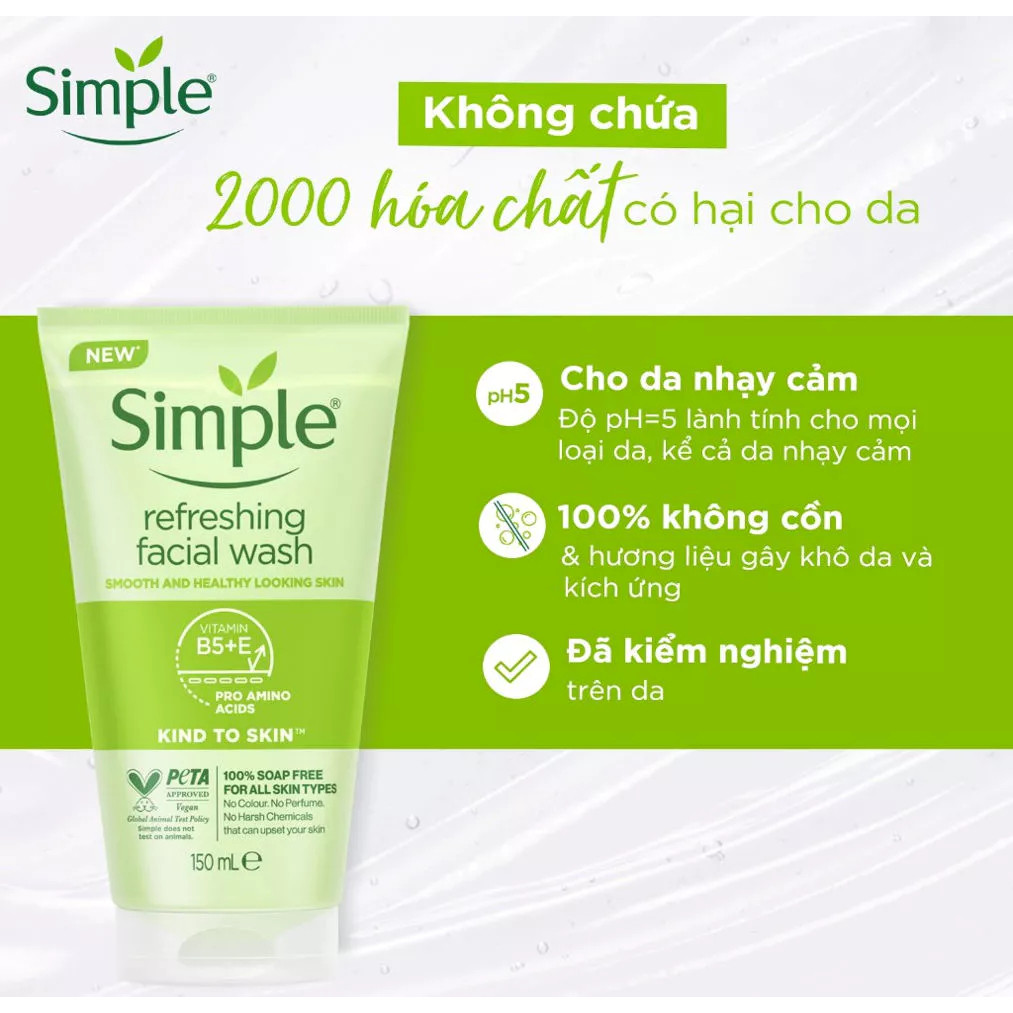 Sữa Rửa Mặt Simple Kind To Skin – Làm Sạch Hiệu Quả, Dịu Nhẹ Và An Toàn Cho Da