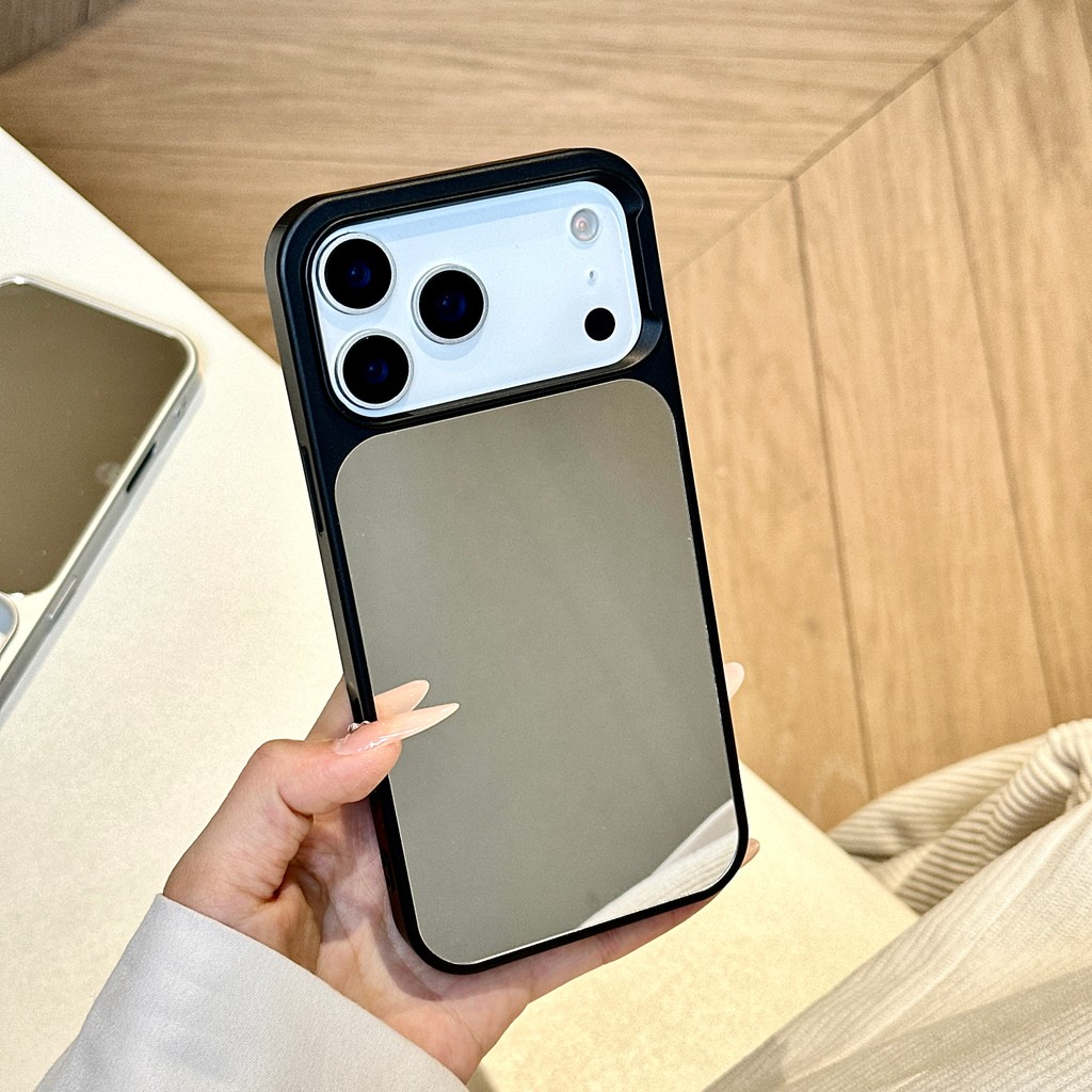 Ốp điện thoại bề mặt gương bạc đơn giản cho iPhone 17 Pro Max 17 16 15 14 13 ốp lưng iphone