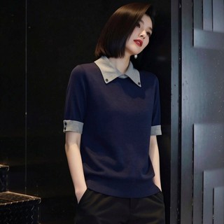Áo Polo cổ dệt kim tay ngắn cho nữ mùa hè, mỏng nhẹ theo xu hướng Hàn Quốc, thiết kế đơn giản