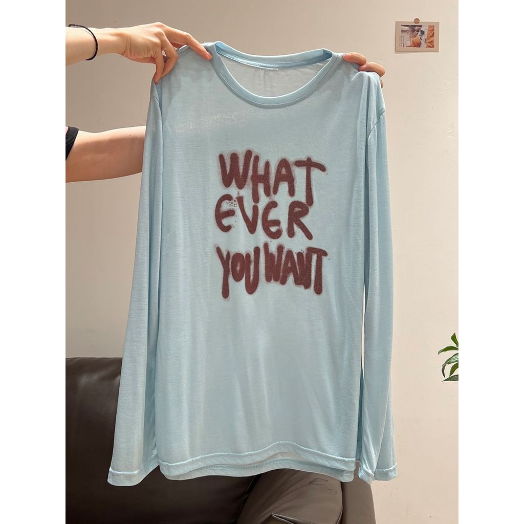 Milyfashion Loose Size Lớn Chữ Graffiti Dài Tay T Nhẹ Phù Hợp Với Tất Cả Trận Đấu Áo Chống Nắng Top Nữ