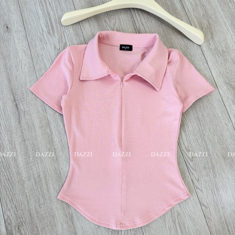 Áo thun nữ cổ bẻ phối dây kéo , áo polo nữ ôm dáng vải cotton nhuyễn MA1079