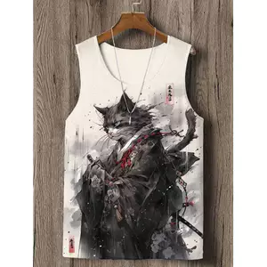 2026 Anime Mới Samurai Mèo In 3D Unisex Áo Vest Rời Không Tay Áo Thun