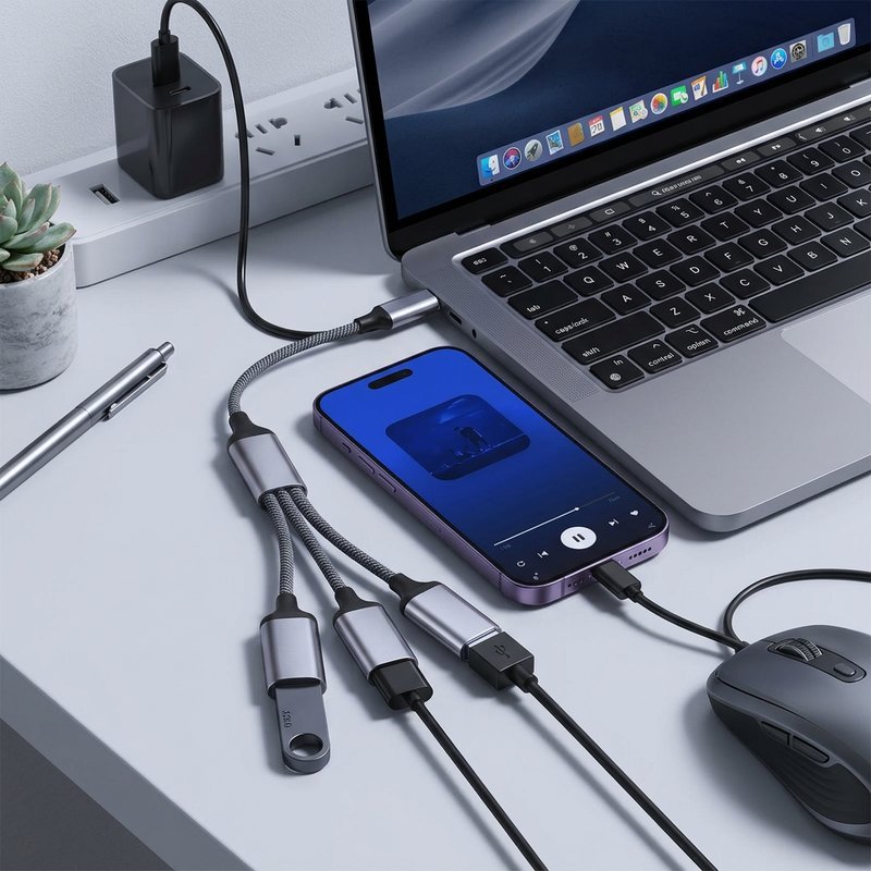 cáp chia cổng typec cho xe vinfast vf3 ra 2 3 cổng usb vỏ nhôm dây dù 5v 2a camera xe điện thoại