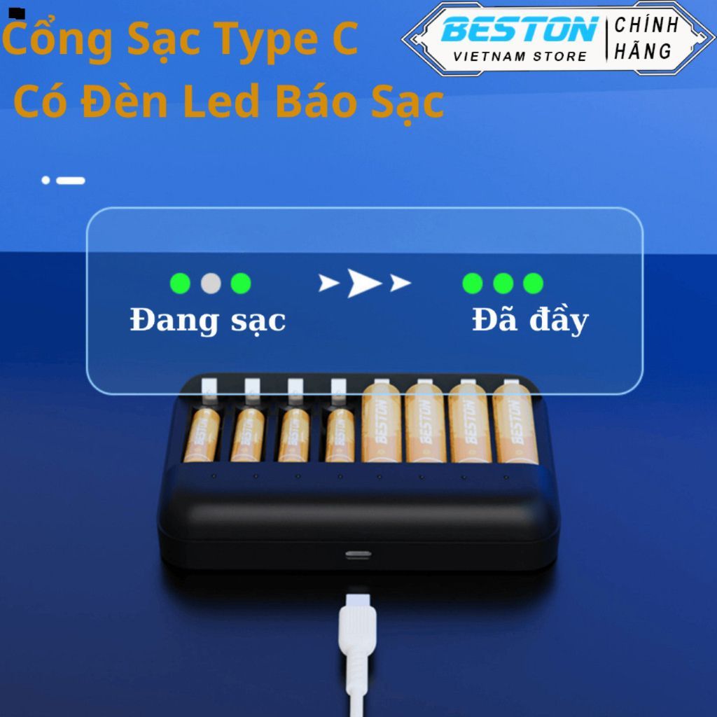 Sạc 8 khe AA/AAA Lithium 1.5V, sạc nhanh, tự ngắt, đèn báo đầy.