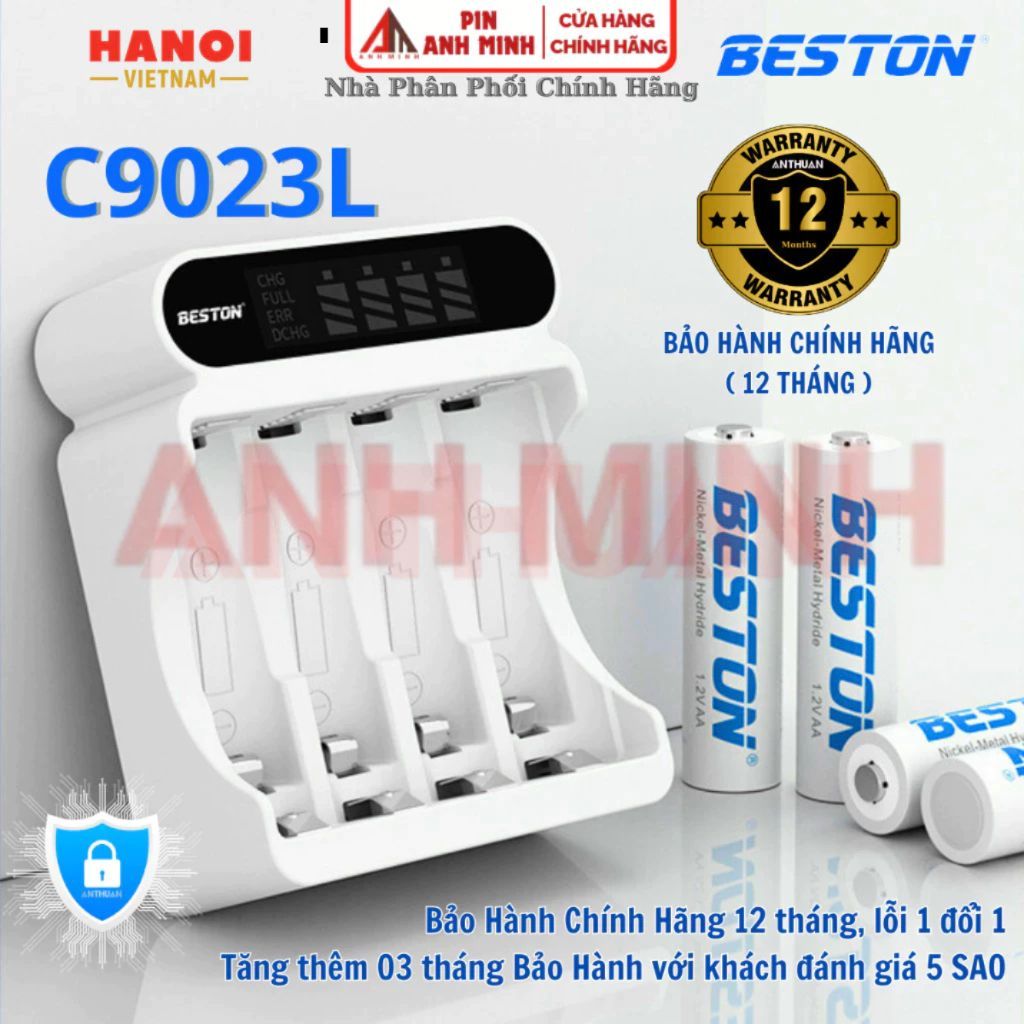 Máy Sạc BESTON C9023L và pin sạc AA (2A) AAA (3A) C9023 - Bộ Sạc thông minh tự ngắt có màn hình LCD
