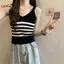 LUImo Áo Vest Dệt Kim Sọc Trắng Mùa Hè Cho Nữ Thanh Lịch Không Tay V-ne Ngắn Áo Thời Trang Ngày Lễ Quần Áo SBS