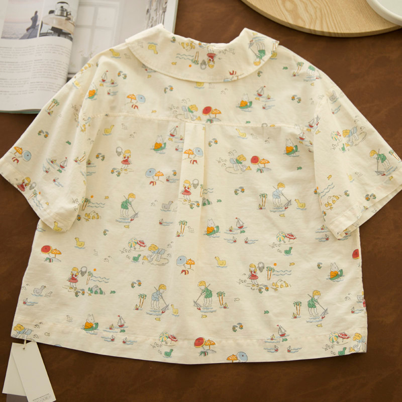 Áo sơ mi cotton cổ hải quân dáng rộng retro, phù hợp cho sinh viên