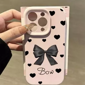 Bìa trái tim nơ đen ốp lưng điện thoại 16 iPhone 17 Air silicon 14/13/11 Pro
