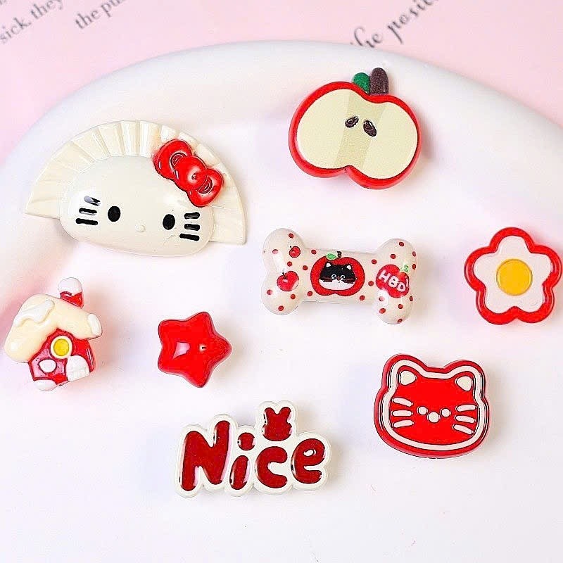 Set Charm Mèo Kitty Đỏ Táo Cute Kawaii Mini – Charm Nice Ngôi Sao Hoa Nấm Trang Trí Dép