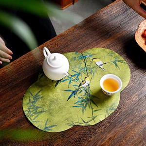 Đế Lót Ấm Trà Hình Hoa Hải Đường Chống Thấm Nước Thảm Trà Đạo Zen Sang Trọng Miếng Lót Ly Cách Nhiệt Chống Trượt (Bộ Combo Cao Cấp)