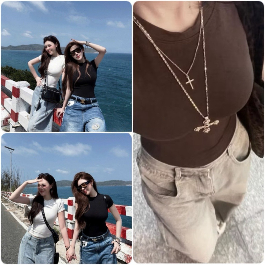 TH001- Áo thun cổ tròn dáng ôm tay cộc độn vai TL.Online Shop ❤️freeship