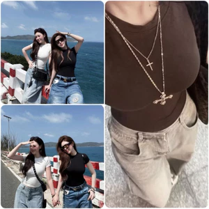 TH001- Áo thun cổ tròn dáng ôm tay cộc độn vai TL.Online Shop ❤️freeship