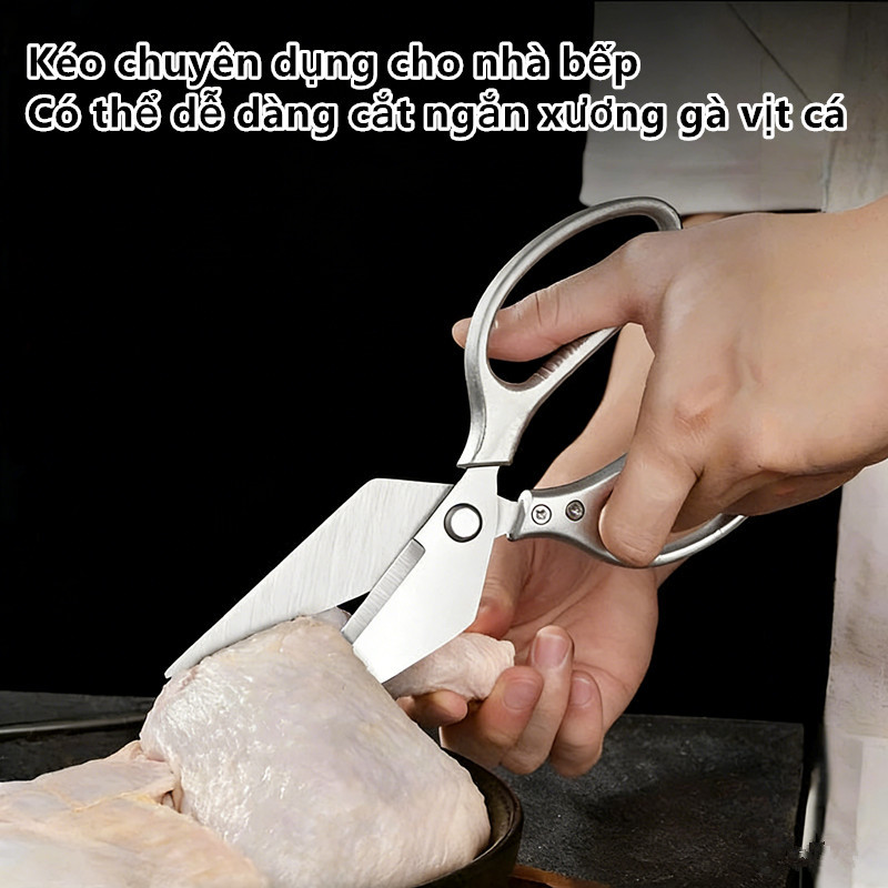 Kéo bếp đa năng thép–Cắt xương, gà, hải sản đều tốt–Tay cầm êm ái, chống trượt, tiện lợi mang theo
