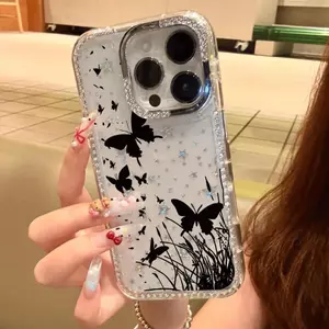 Mực bướm áp dụng cho 16 vỏ điện thoại iPhone17 đá lấp lánh sao vỏ 14/13/11Pro