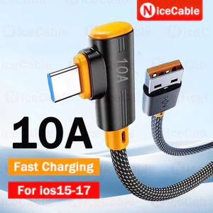 90°Cáp chơi game thiết kế Khuỷu tay Loại C Cáp sạc siêu nhanh 10A 240W USB sang Type C Dây dữ liệu bện Nylon cho điện thoại / máy tính bảng