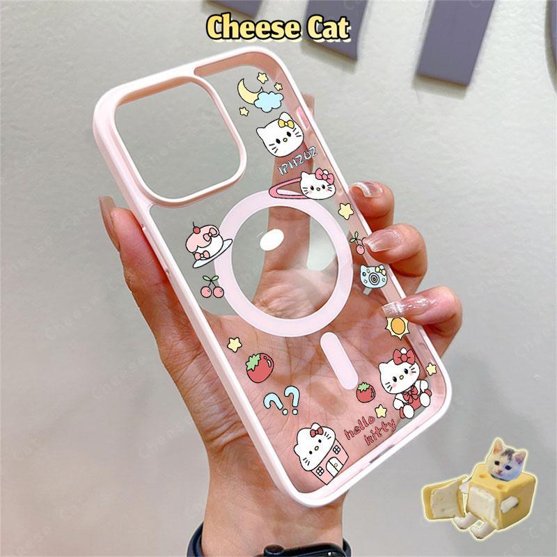 Kitty Ốp điện thoại từ tính cho iPhone 11 12 13 14 15 16 17 Pro Max 7 Plus XR Xs Max Vỏ điện thoại màu hồng