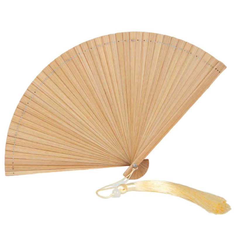 Quạt tre cầm tay cổ trang, quạt nan mini, tua rua, phụ kiện thời trang sự kiện & đám cưới
