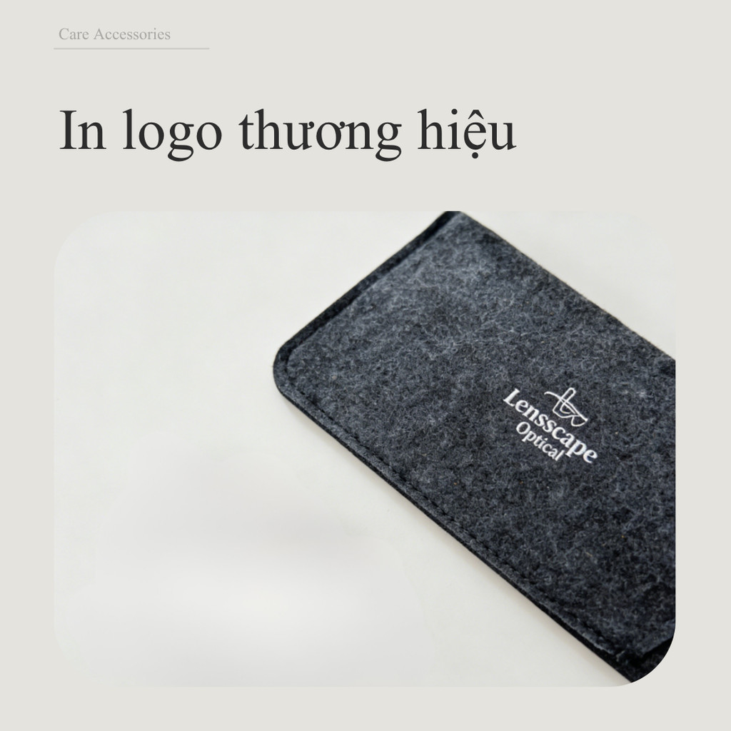 LENSSCAPE -Túi đựng kính bằng nỉ màu xám đậm – in logo thương hiệu, thiết kế riêng biệt
