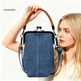 ZNCE _ Túi đeo chéo denim Túi đựng điện thoại đeo chéo denim cổ điển dành cho nữ Ví có khóa hôn có tay cầm trên cùng Dây đeo vai có thể điều chỉnh Túi xách nhỏ sành điệu cho các bữa tiệc và các buổi họp mặt