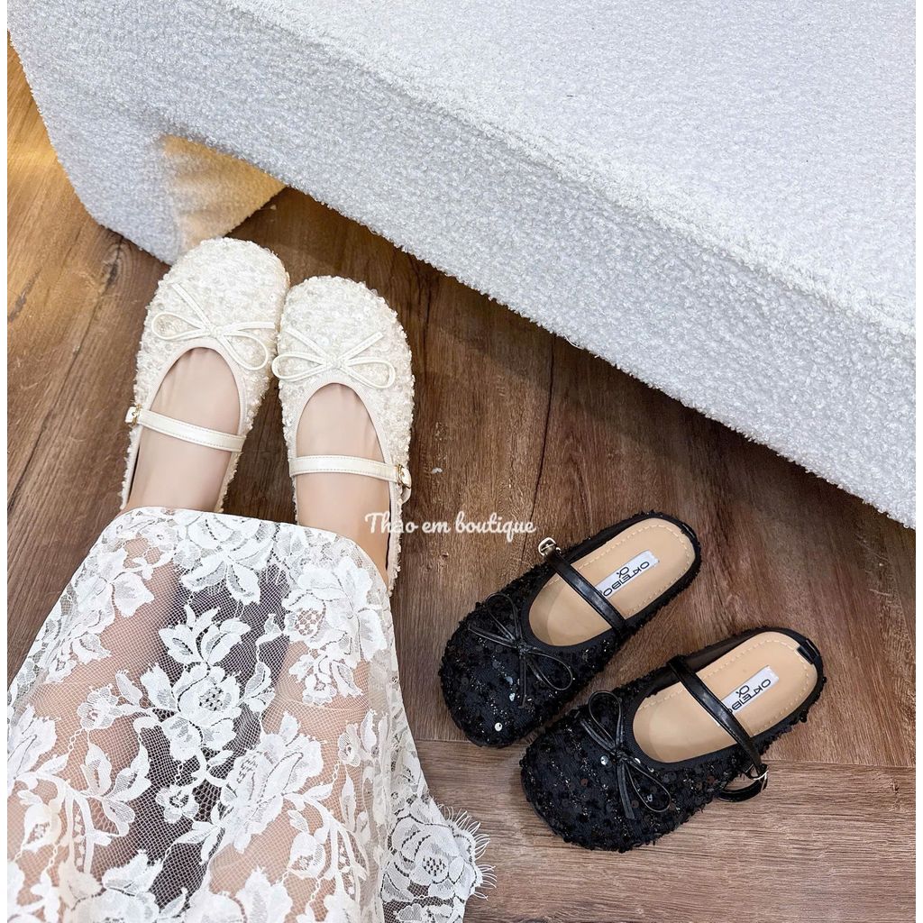 [Thảo Em - SB1311] Sục bệt mũi tròn đế bệt đính nơ lấp lánh bligblig lâp lánh sang trọng