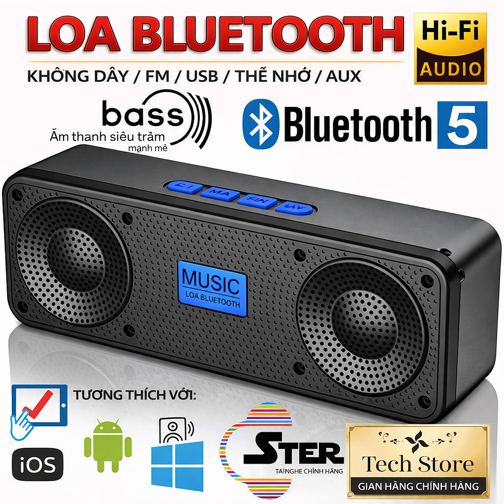 𝐓𝐞𝐜𝐡 𝐒𝐭𝐨𝐫𝐞 Loa Bluetooth Mini HiFi 9D Bass Mạnh, Nghe Nhạc Không Dây Nhỏ Gọn Đa Năng Dùng Được Usb Thẻ Nhớ, Loa Giá Rẻ