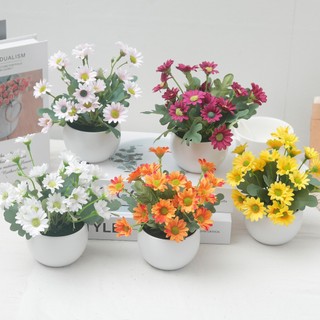 Dễ Thương Thẩm Mỹ Nhân Tạo Lụa Hoa Cúc Chậu Cây Mini Giả Cây Cảnh Nhà Phòng Văn Phòng Bàn Trang Trí Bàn Nhựa Quà Tặng