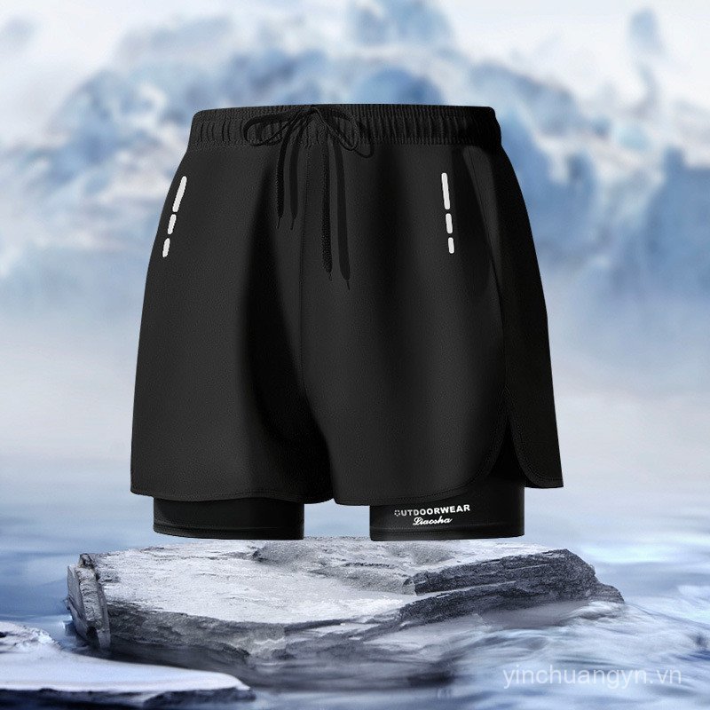 Quần short thể thao cho marathon, quick-dry, hai lớp dành cho nam