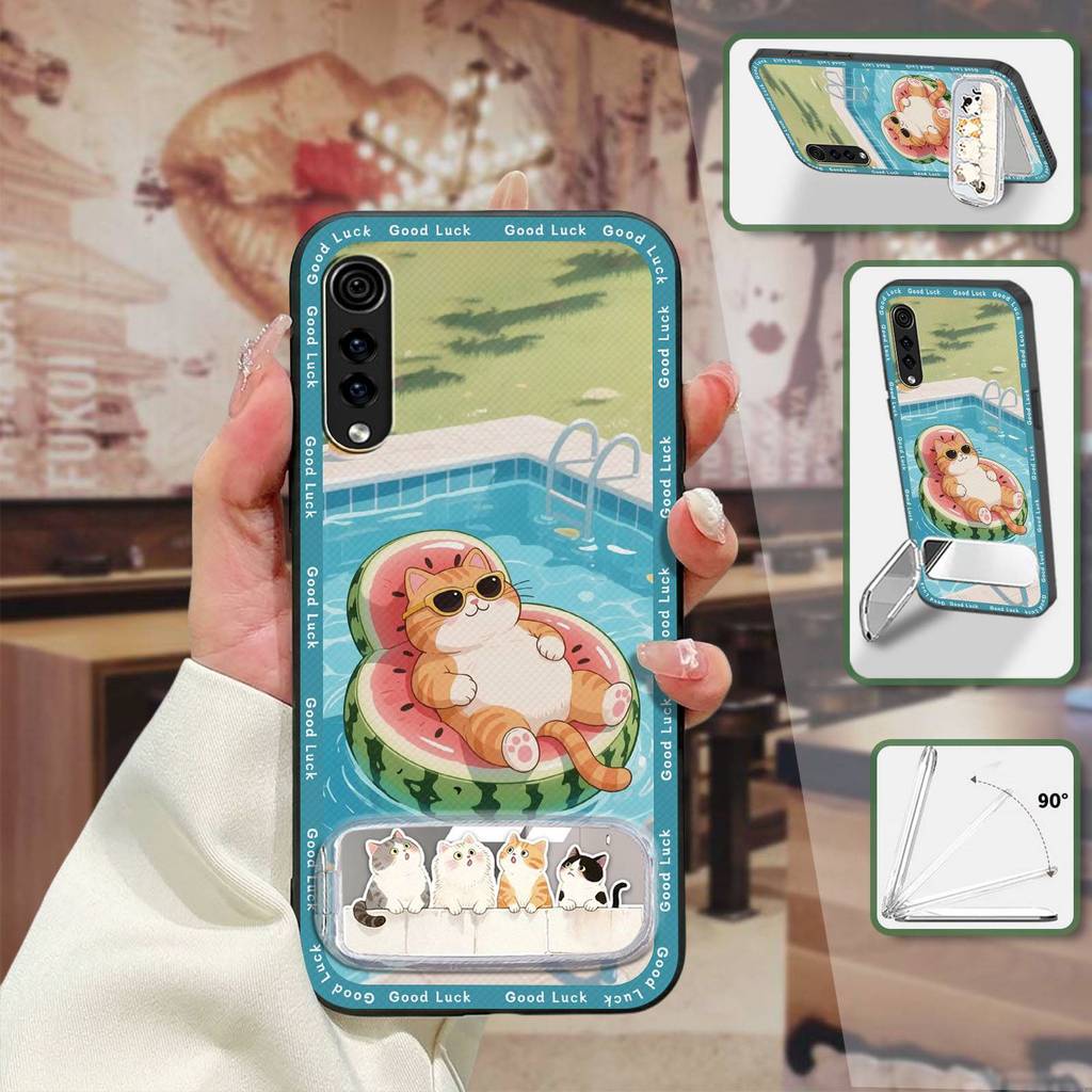 Ốp Điện Thoại Chống Sốc Bảo Vệ Cho LG Velvet 4G / 5G 3D Túi Điện Thoại Vải Miếng Dán Chân Đế Gương Trang Điểm Giá Đỡ Điện Thoại Chống Va Đập Thiết Kế Thời Trang Ốp Lưng Mềm Hoạt Hình Silicon