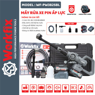 Máy Rửa Xe Không Dây WORKFIX WF-PW3825BL, 3 Mức Chỉnh Tốc Đô - Không Chổi Than